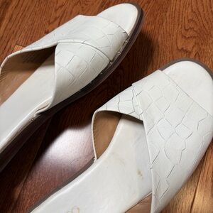Franco Sarto White Croc-Embossed Crossover Slide Sandals